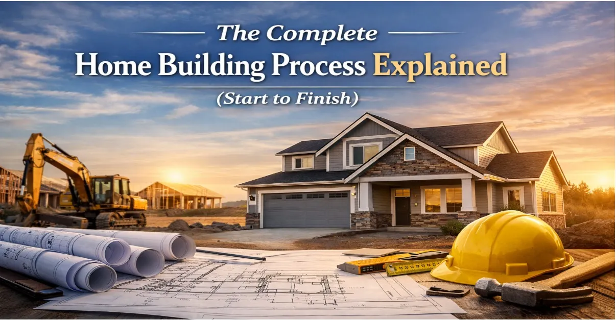 Image of a construction site showing a home building process guide.